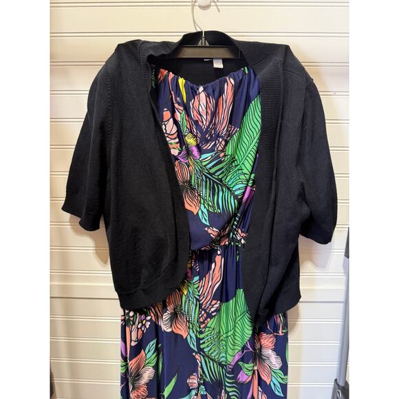 Beach Break Strapless Tropical Print Wide Leg Jumpsuit & Bolero Sweater Size XL - Picture 4 of 14